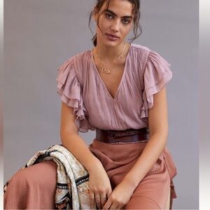 NWT Anthropologie Forever That Girl smocked ruffle cropped blouse size S